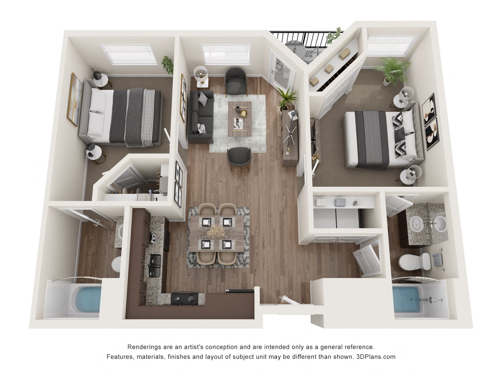 Floor plan for 2 beds, 2 baths, 849 sqft